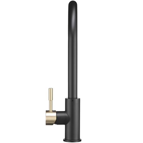 Image of Dura Faucet RV Streamline Single Handle Pull-Down Kitchen Sink Faucet - Optional Deck Plate (Matte Black /Matte Gold)
