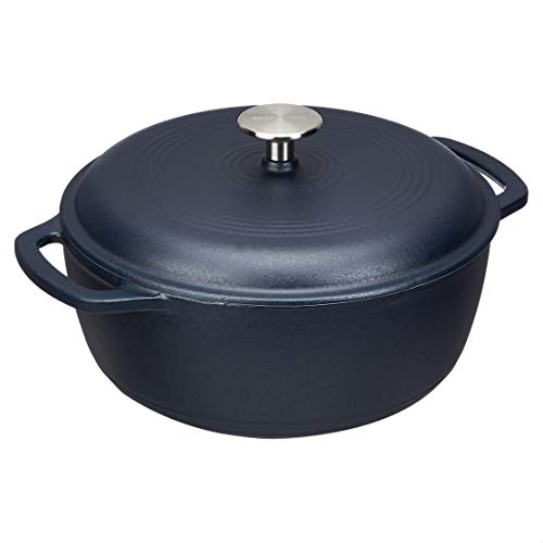 AmazonBasics Enameled Cast Iron Dutch Oven-4.3-Quart, Matte Navy, 4.3QT