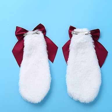 Pinzas para cabello de orejas de conejo de peluche rojo miniatura 3