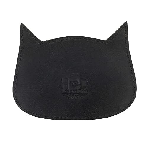 Hide & Drink, Cat-Shaped Wallet, Coin Pouch, Money Holder, Travel Accessory, Full Grain Leather, Handmade, Cartoon Black2