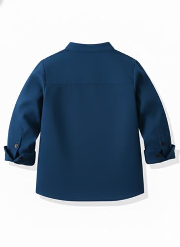 Image of Boys Mandarin Collar Shirt with Chest Pocket Beige and Rama Blue Color, Long Sleeve Button-Down Casual Shirt Pack of 2