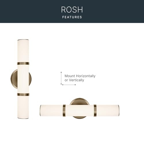 Image of Kichler Rosh 18 in LED Bathroom Vanity Light Fixture with White Glass in Champagne Bronze, Modern Minimalist Bath Bar for Mirror, Dimmable (18 in W x 5 in H), 55187CPZLED