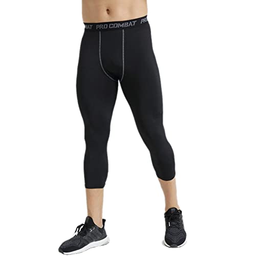 SS COLOR FISH 3 Pack 3/4 Men's Compression Pants Athletic Baselayer Workout Sports Running Legging Running Tights for Men4