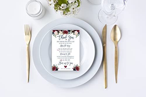 Your Main Event Prints 50 Navy Burgundy Wedding Thank You Place Setting Cards, Great For Adding to Your Table Centerpieces and Wedding Decorations for Receptions, Pack of 50 Cards