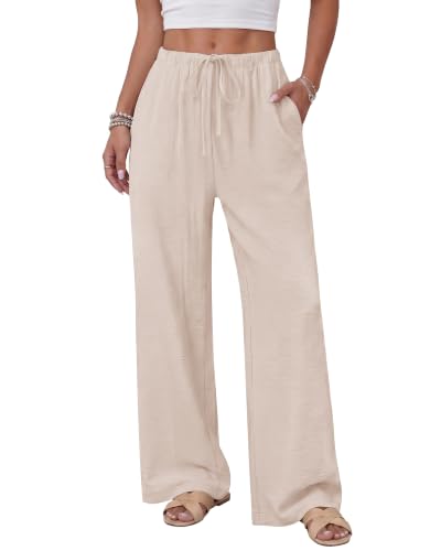 Image of ZOOSIXX Wide Leg Pants for Women - Palazzo Flowy Lounge Lightweight Summer Drawstring Trousers with Pockets Beach Vacation