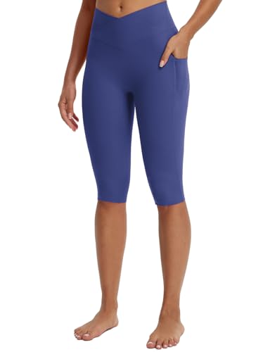 Image of baleaf Capri Leggings for Women Knee Length Yoga Workout Capirs Leggings with Pockets Tummy Control Stretch