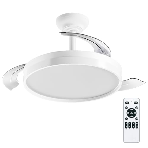 LEDUNI Ventilador con Luz 72W 7590lm Ventilador Invisible Ultra Silencioso con Mando a Distancia y Palas Retráctiles Decoración Luz Fría/Neutra/Cálida Interiores (Blanco Liso)