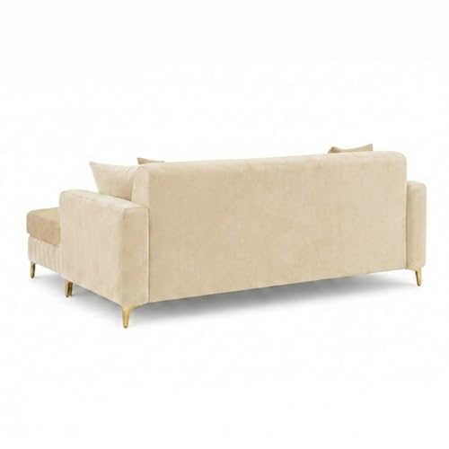 Image of CASASTYLE Noviq 4 Seater L Shape Sofa Set with Movable Ottoman | Flexible Left or Right Layout | Cozy Velvet Fabric | Soft Touch Seating | Modern Designer Sofa for Living Room (Cream-Beige)