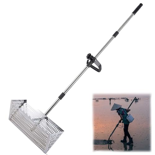 Genérico Rastrillo de Arena Grande de Acero Inoxidable con Mango Largo de 121 cm y Cesta de 40 x 20 cm, colador de Arena extraíble para la Playa de Pesca