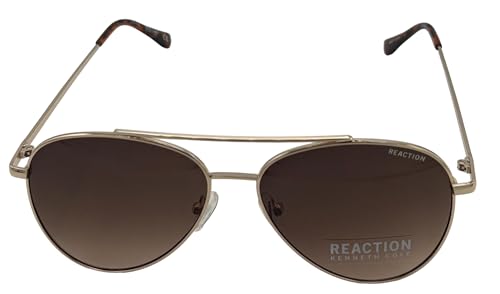 Kenneth Cole Reaction Mens Shiny Gold Metal Aviator Sunglass KC1386 32F2
