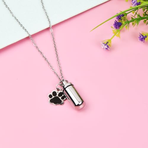 Wisebom Haustier Urnen Schlüsselanhänger, Hunde Asche Flasche Halskette aus Edelstahl, Katze Einäscherung Asche Gedenken Schmuck Tierhaare Hundepfote Andenken Anhänger (Halskette)