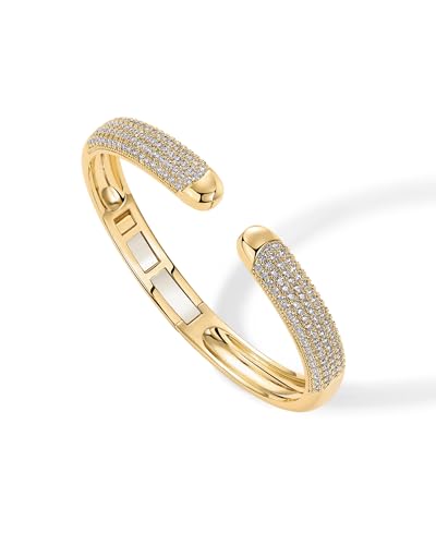 PAVOI 14K Gold Plated Cubic Zirconia Pave Bangle for Women | Cuff Bracelet
