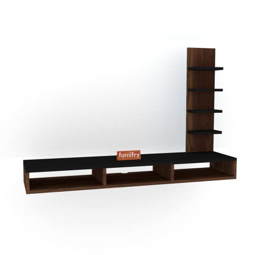 Furnifry Wooden TV Entertainment Unit/Wall Set Top Box Shelf Stand/Tv Cabinet For Wall/Set Top Box Holder For Home/Living Room (Black And Walnut), (10 X 10 X 5Cm)