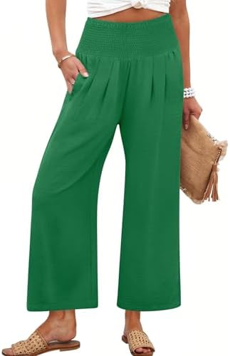ANRABESS Womens Pants Wide Leg High Waisted Palazzo Pants Summer ...