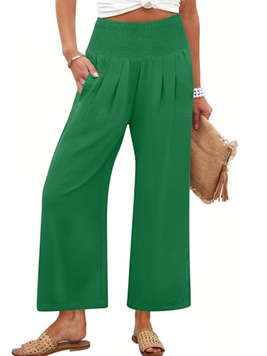 Image of ANRABESS Womens Wide Leg Palazzo Pants with Pockets | Lightweight Breathable High Waisted Pants, Beach Vacation Flowy, Lounge & Casual Summer Trousers