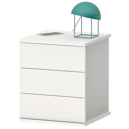 briebe Mesita de Noche 3 Cajones, Mesilla Dormitorio 48,5x41x40 cm (Alto x Ancho x Profundo) Cajonera Serenade (Blanco)