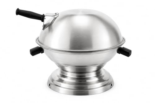 Image of Gas Tandoor Bati Maker | Stainless Steel Mirror Finish 3 Piece Set Gas Stove Tandoor with Heat Resistant Handles & Dome Lid for Bati, Roti, Naan, Pizza, Tikka and Grilling Maker