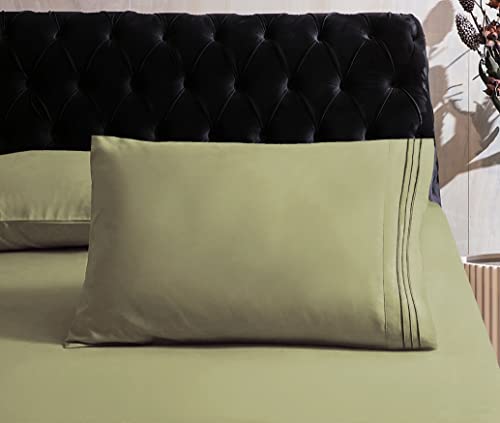 Image of Mocassi Queen Sheet Set - Luxury Hotel 1800 Premier Bedding Sheets & Pillowcases - Ultra Soft Breathable & Cooling Bed Sheets - Deep Pocket - Wrinkle Resistant - 6 Piece Set - Queen, Sage Green