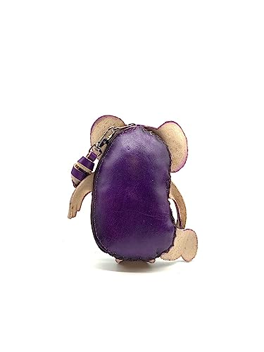 Vintage Genuine Leather 3D Animal Elephant Coin Purse With Removable Wrist Strap #006 (Purple)2