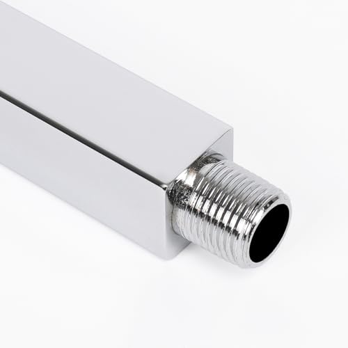 Image of Ceiling Mounted Shower Arm, Rain Shower Square Extension Arm with Flange and Teflon Tape Stainless Steel Ceiling Mount Shower Extender (24 Inch, Chrome)