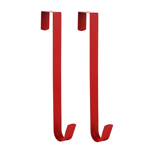 Image of Slim Over The Door Wreath Hanger for Front Door, 12 inch Red 2 Pack | Damage-free wreath holder, Easy to Use and Reusable Door Hook for Christmas, Thanksgiving, Halloween and Daily Decor