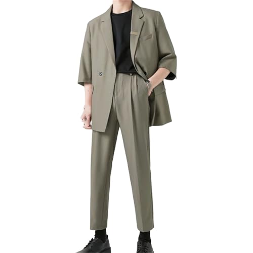 Men's Korean Casual Business Suit 2 Piece Set Blazers and Pants Ceremony