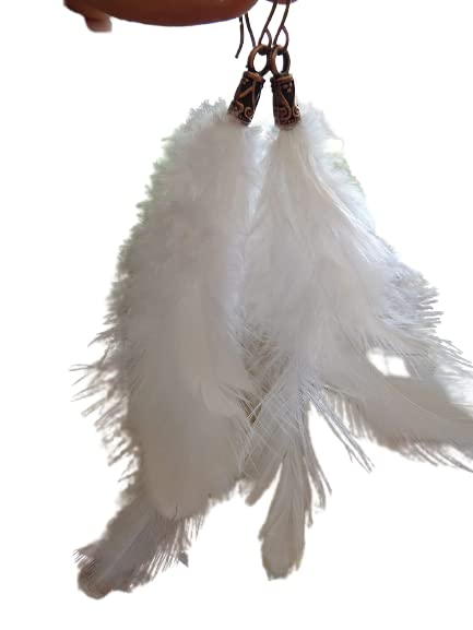  ⊹⊱✿ PIUME BIANCHE CON TAPPI DECORATI DI PERLA DI RAME ✿⊰⊹ Orecchini nativi fatti di piume; Orecchini in rame