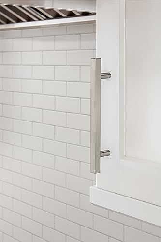 Image of Amerock 10 Pack 5-1 /16 inch Bar Pulls Square Satin Nickel Drawer Pull | 5-1 /16 inch (128mm) Center-to-Center Mounting Distance and 7-3 /8 inches Overall Length, Durable Zinc Cabinet Hardware