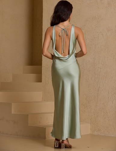 Image of KOUNAI Satin Backless Formal Maxi Dresses for Women Wedding Guest