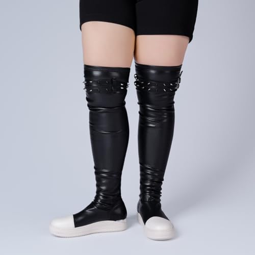 Knee High Boots for Women Goth Platform PU Leather Round Toe Comfortable Tall Booties3