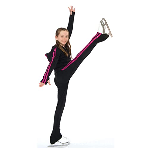 COYI Mädchen Frauen Sport Eiskunstlauf Jacken Und Hosen Trainingshose Sets Eislaufen Kleidung Uniformen Mit Kapuze Für Kinder(Size:130,Color:Schwarz Rosa) Cover
