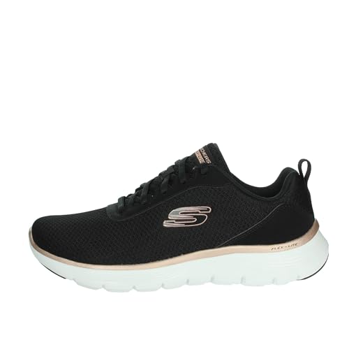 Skechers Flex Appeal 5.0, Zapatillas de Deporte Mujer, Malla Negra con Ribete de Oro Rosa, 40 EU