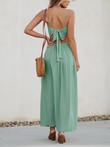 Image of CUPSHE Women Casual Dress Beach Sleeveless V Neck Summer Cutout Spaghetti Straps Formal Maxi Sun Dresses