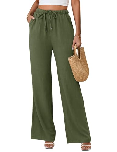 Image of Linen Pants for Women Flowy Palazzo Pants Boho High Waist Wide Leg Trousers Summer Beach Vacation Outfits 2026