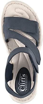 CLIFFS BY WHITE MOUNTAIN Calibre Women's Low Wedge Sandal, Navy/Nubuck, 10 M | Image 3