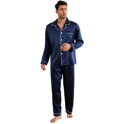 Silk Pajamas for Men Long Sleeve Pj Set Men's Pajama Sets Button-down Satin Silk Pjs Mens Pajamas Set Pjs S ets