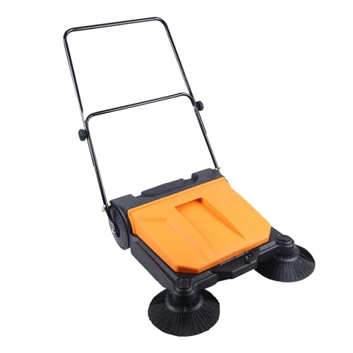 26Inch Walk-Behind Hand Push Floor Sweeper, Floor Sweeper Manual, 15L Portable Sweeping Machine with Cleaning Area 2720?/H, Angle & Height Adjustable Folding Handle for Walkway, Yard, Garage,Airports