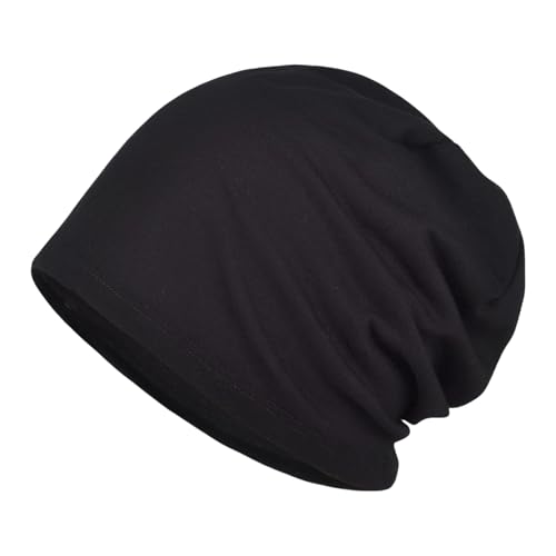 Gorro de algodón suave para dormir con banda elástica, cubierta suave para el cabello, herramienta de peinado para varias ocasiones, sombrero unisex, Negro, Talla única
