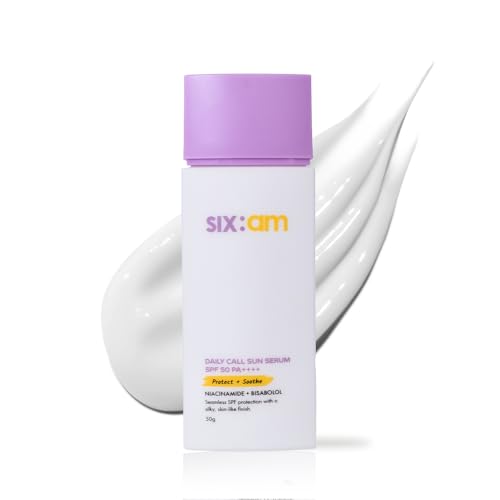 Image of SIX:AM 3-in-1 Korean Sunscreen SPF 50 PA++++ with 2% Niacinamide & Bisabolol | Anti-ageing & Brightening Sun screen for Sensitive, oily and dry skin | Lightweight, Non-Sticky Serum + Moisturiser + Sunscreen for Sun Protection | No White Cast