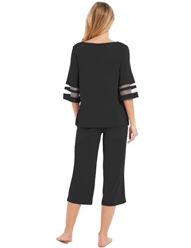 Image of GYS Bamboo Viscose Capri Pajamas for Women Set Cooling 3 /4 Sleeve Pjs | Moisture-Wicking Sleepwear for Night Sweats, OEKO-TEX Certified, Gentle on Sensitive Skin, Soft Sleep Lounge Sets