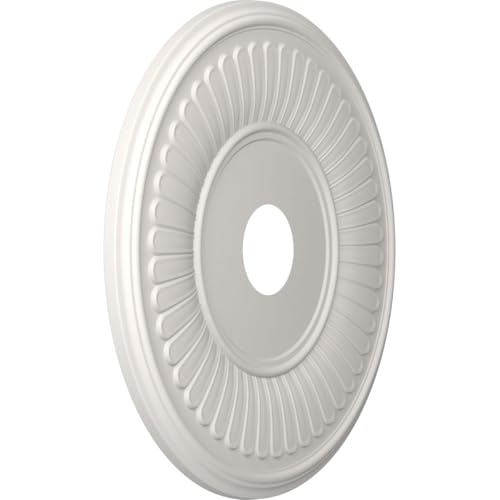 Image of Ekena Millwork CMP19BEGBW Berkshire Thermoformed PVC Ceiling Medallion (Fits Canopies up to 8 3 /8 inch), 19 inchOD x 3 1 /2 inchID x 1 inchP, UltraCover Satin Blossom White