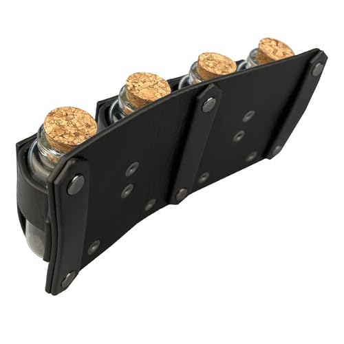 Medieval Embossed Alchemy Faux Leather Buckle Belt with 4 Cork Vials Halloween Cosplay Accessories Belt for Women Men4