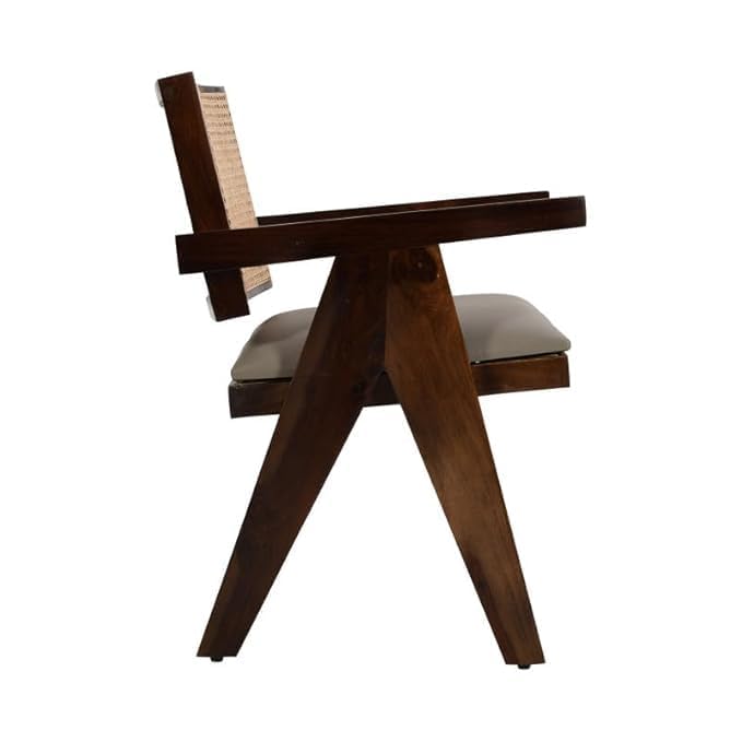 Image of Solid Sheesham Wooden Arm Chair & Cane Back Support Chair Living Room || Wooden Armchair, Garden Balcony Outdoor & Indoor Home & Office Chair Living Room Furniture || Dining Chair || Brown Finish