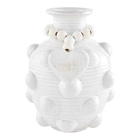 Mud Pie White Beaded Ceramic Vase with Tassel Cover