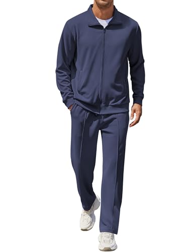 COOFANDY Navy Blue Track Suit Men Workout Jogging Suits For Men 2 Piece Sweatsuits Sets Blue Track Suit Full Zip
