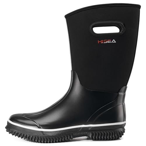 HISEA Women's Rubber Rain Boots, Waterproof Insulated Calf Fashion Garden Shoes for Ladies, Anti-Slip Tall Neoprene mud booties for Outdoor Work
