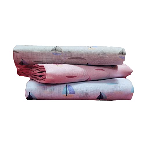 Image of Trance Home Linen Super Ultra Soft 100% Cotton Baby Wrapper|New Born Swaddling Soft Cotton Sheets|Baby Wrap Set (100x100 cm, Color Boats, Pack of 3)|TC - 200, Multicolor
