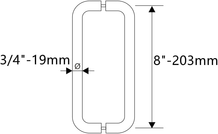 Miniatura 2 de Ranbo Manija tubular de puerta de ducha sin marco de 8 pulgadas, distancia de orificio de montaje de 8 pulgadas, se adapta a vidrio de 14-12