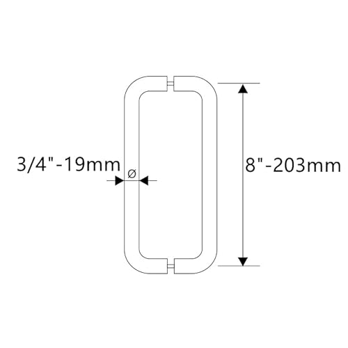 Ranbo Hardware 8" Back To Back Commercial Grade-304 Stainless Steel Push Pull Door Handle Compatible With 1/4" To 1/2" Thickness Glass Door For Frameless Shower Doors. Matte Black Finish #TOP2