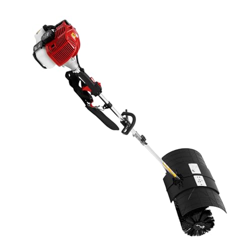 52cc Kehrmaschine Benzin Außenbereich, 2-Takt 2,3 PS Motorbesen Kehrbesen Benzin Upgrade Schneefräse Handkehrmaschine Schneeschieber mit 52cm Bürstenbreite für Die Reinigung Von Kunstrasen und Straßen